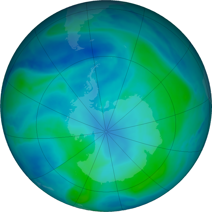 Antarctic ozone map for 21 February 2022